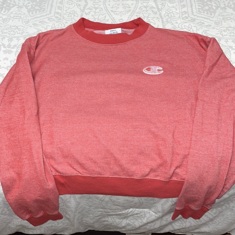Champion Two Tone Heritage Jersey Crew Neck Long Sleeve Tee in Red